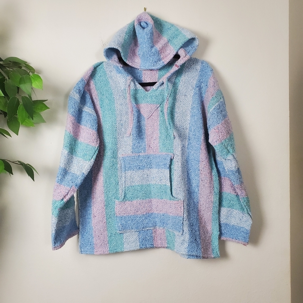 Baja Pastel Hoodie Pullover Women's Size Medium Knit Pancho